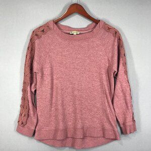 Democracy Sweater Women's XS Pink Lace Pullover Crewneck Raglan Long Sleeve Cozy